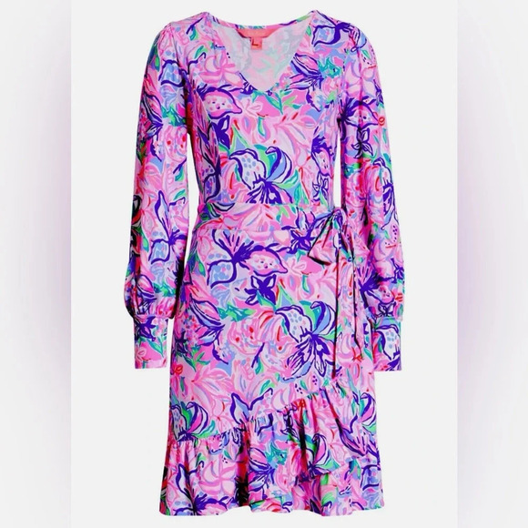 Lilly Pulitzer Florita Wrap Dress Small💜🩷 - Picture 4 of 16